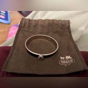 Y2K Coach Silver Hinged Bracelet with Black Accent